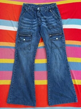 2000s Denim Cargo Flare Dark Wash Jeans